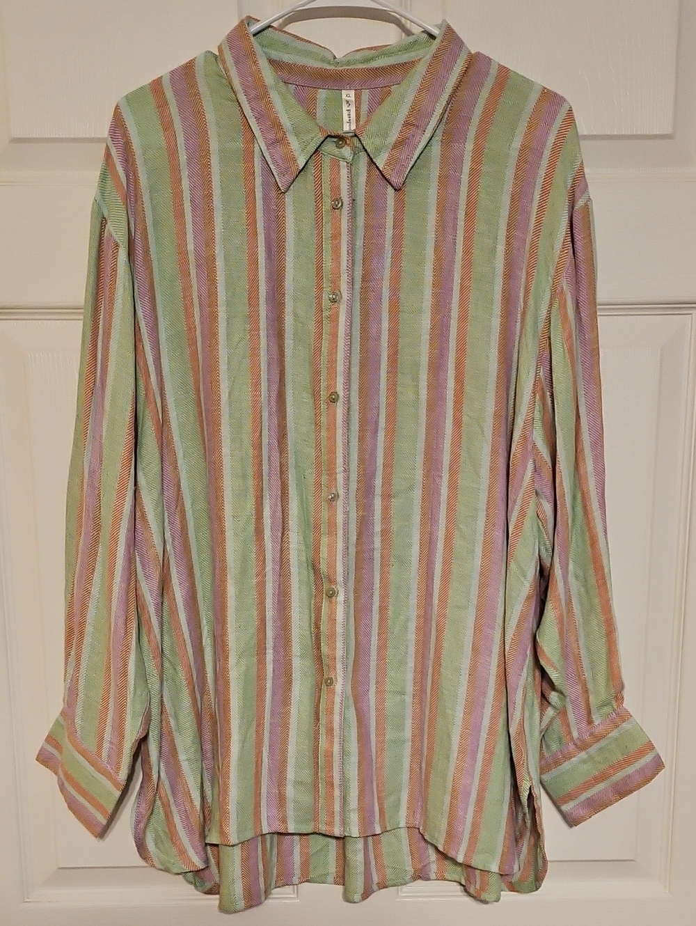 Passport Striped Button-Down Shirt in Pastel Green, Purple, Blue
